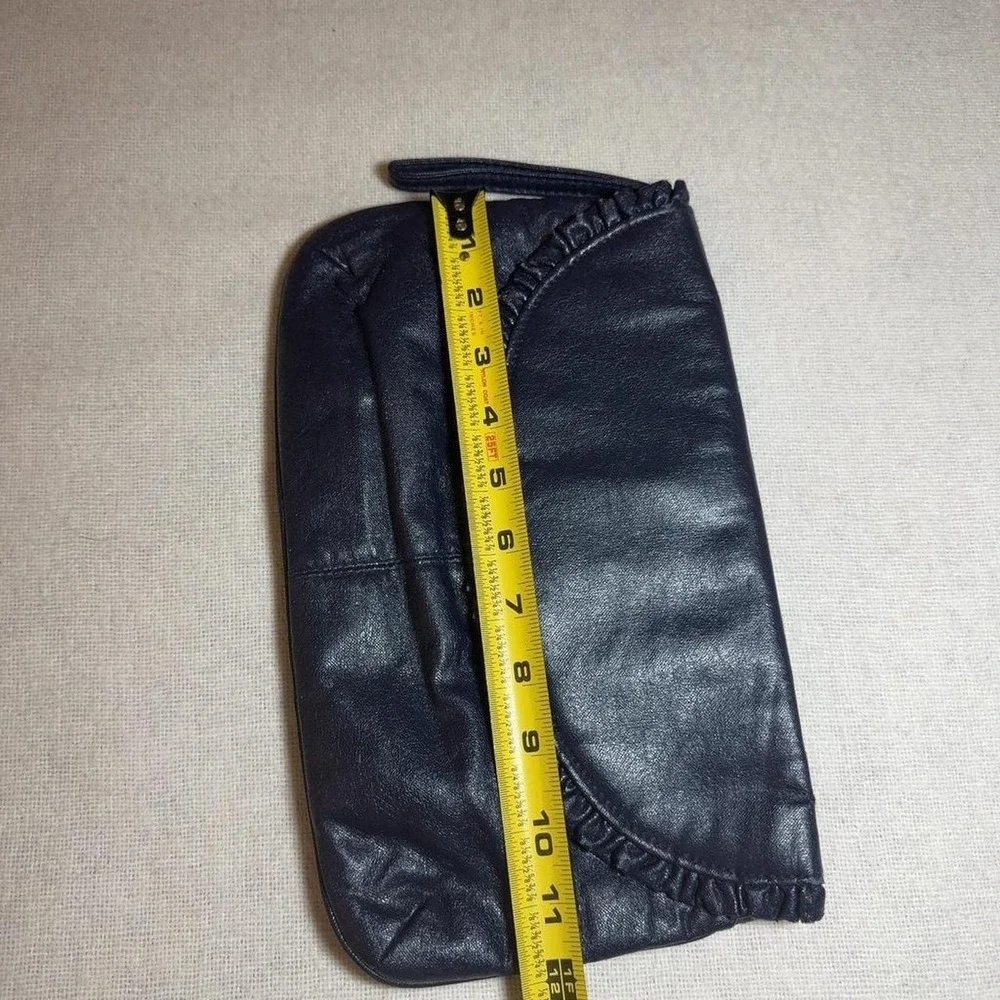 Vintage 80s Navy Faux Leather Ruffle Clutch